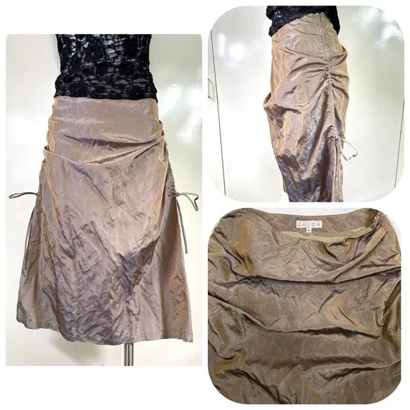 Zelda metallicTaffeta Made in USA Side Drawstring rushed skirt 6 - Picture 3 of 14